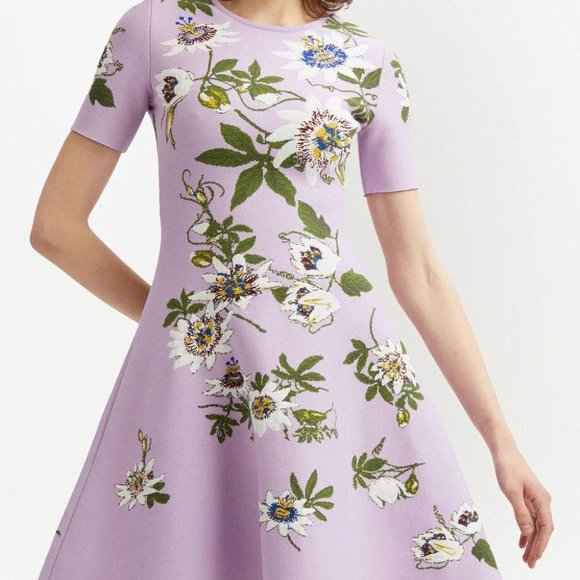 NEW OSCAR DE LA RENTA Jacquard-Knit Passionflower Dress size XS #1177 - Picture 4 of 12